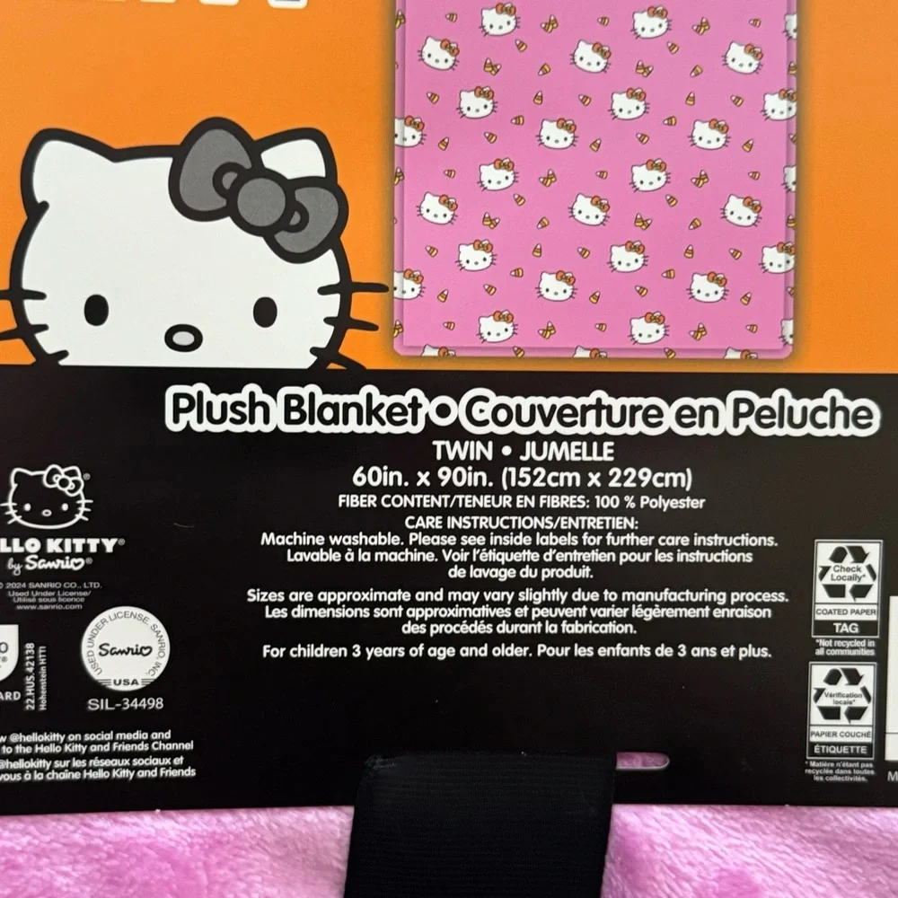 Hello Kitty with Candy Corn Twin Sized Plush Halloween Blanket